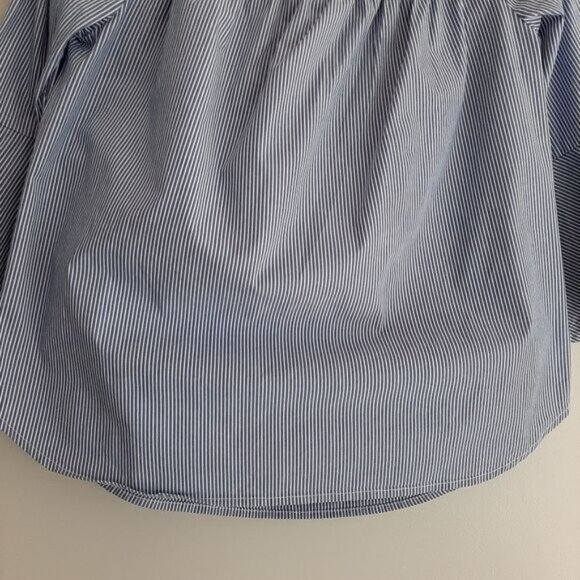 LORD & TAYLOR Bell Sleeve Top Scoop / Off Shoulder Blue & White Stripe Sz XS - Picture 4 of 14